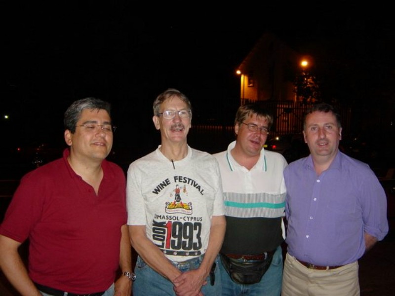 ../Images/Jose-EH7KW, Nick-5B4FL, Peter-OH2AVP and John-G0JJL waiting for the taxi home!.jpg